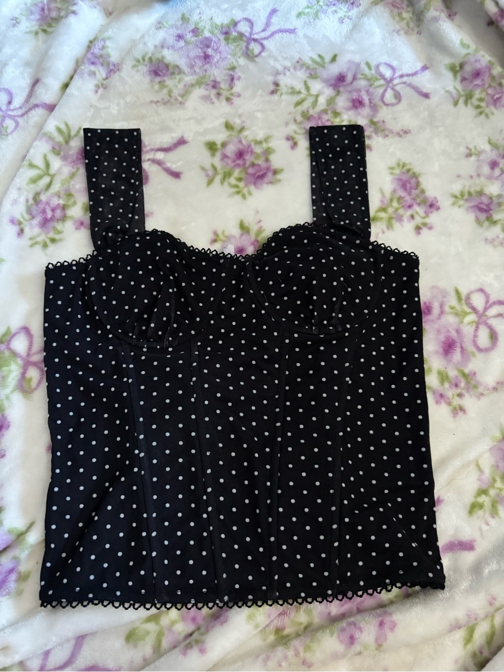 Black Polka Dot Bustier Tank Top